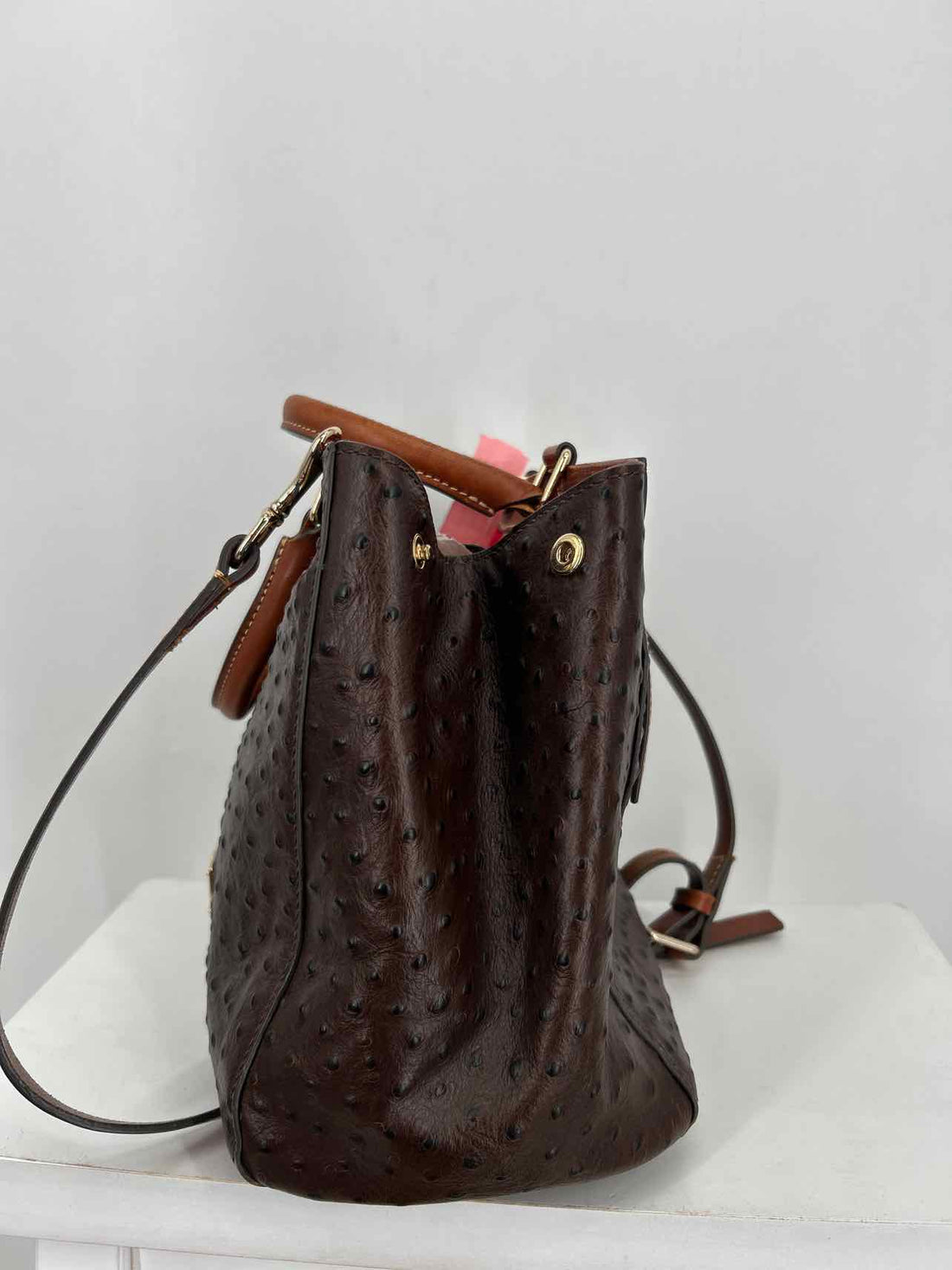 Dooney & Bourke Brown Ostrich Embossed Leather Pre Owned Satchel