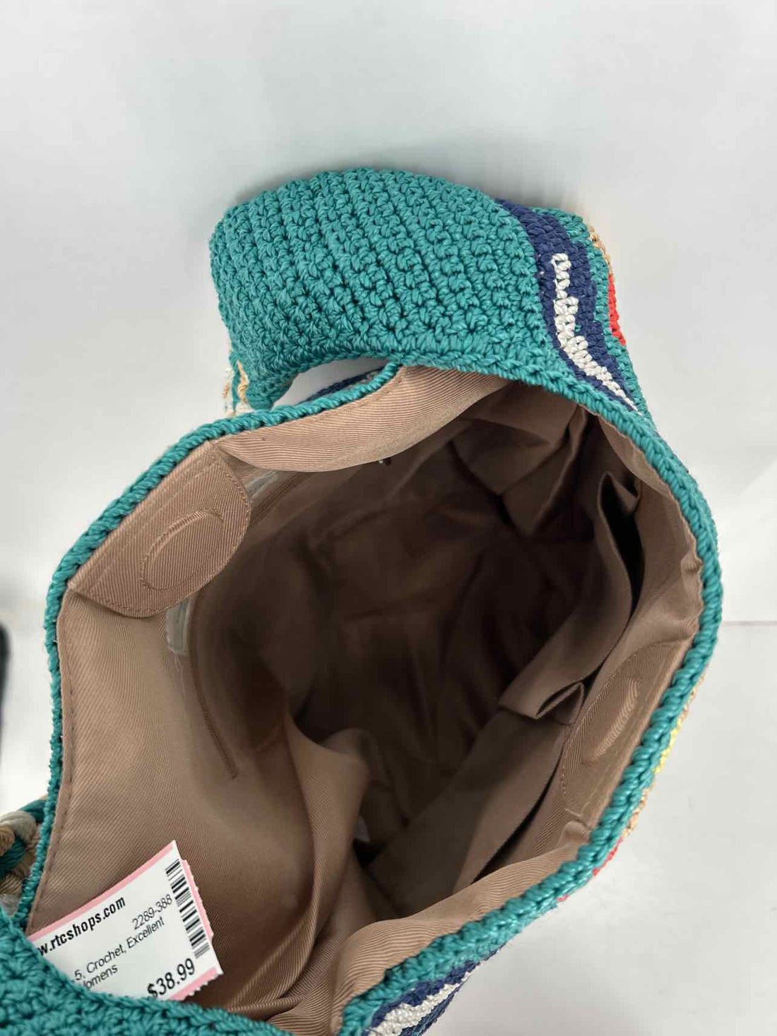 The Sak Teal Print Crochet Excellent Condition Hobo