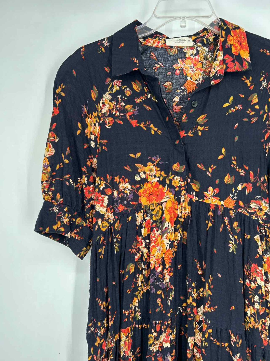 Natural Life Size M Navy Floral Short Sleeve Dress