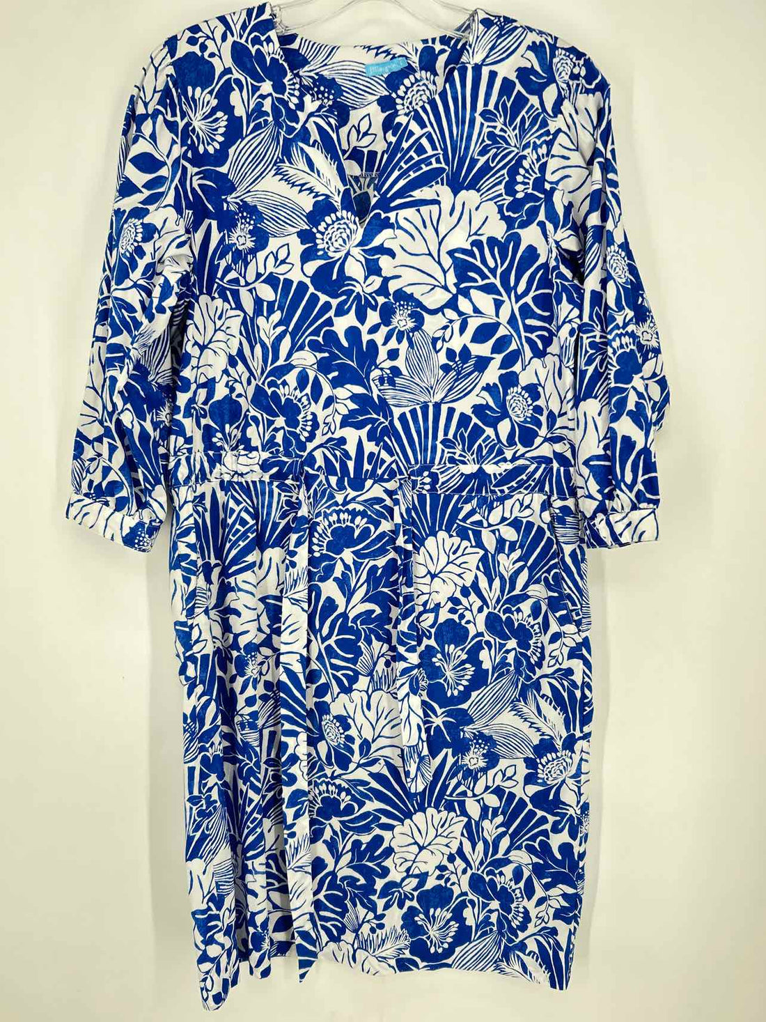 J McLaughlin Size S White & Blue Print Long Sleeve Dress
