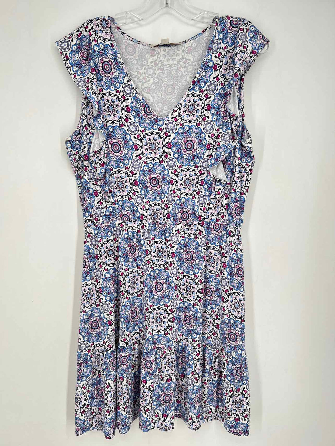 Loft Size LP White & Blue Print Sleeveless Dress