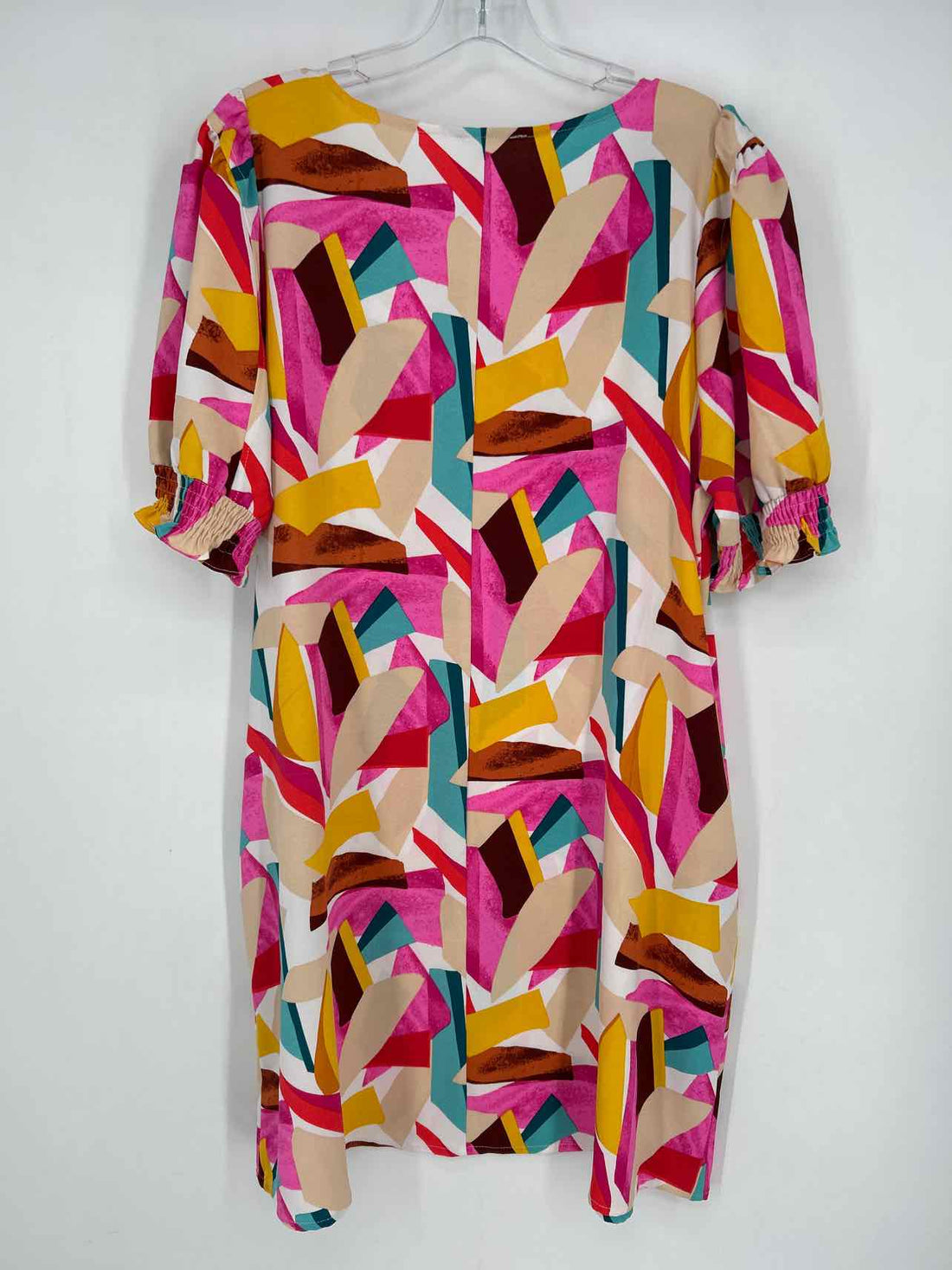 Jodifl Size L Cream & Pink Print Short Sleeve Dress