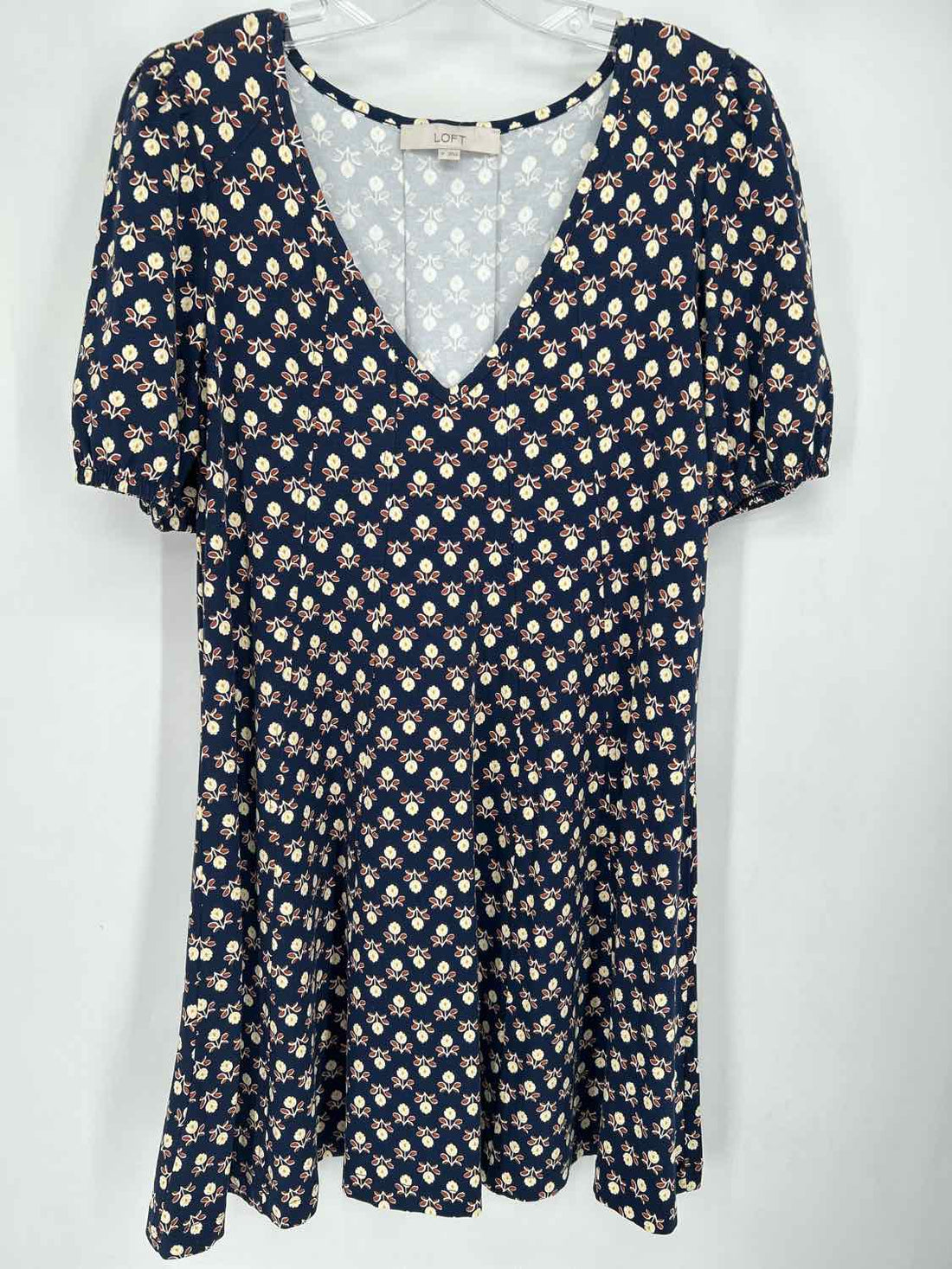 Loft Size M Navy & Brown Floral Short Sleeve Dress