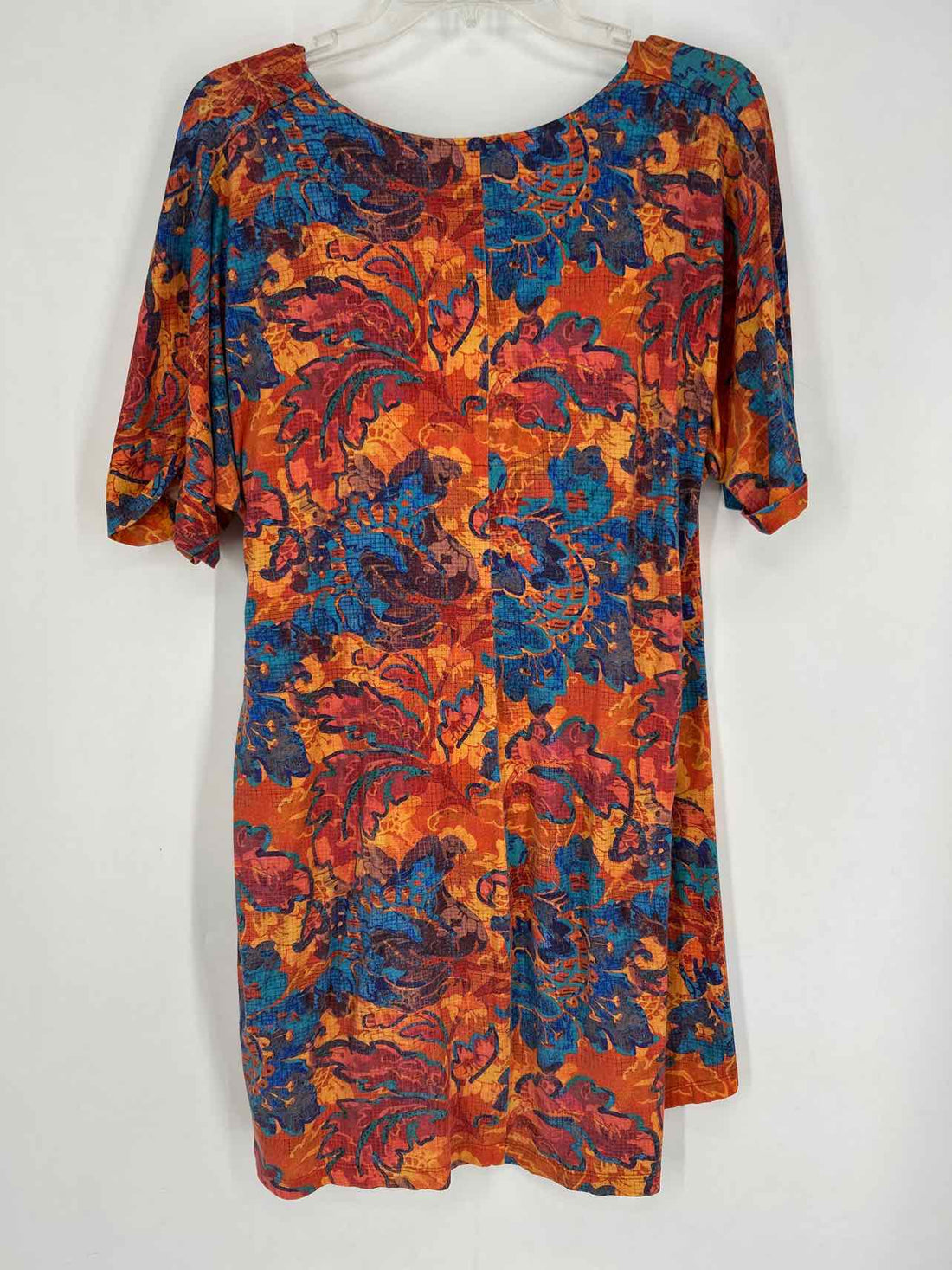Peruvian Connections Size L Orange & Blue Print Dress