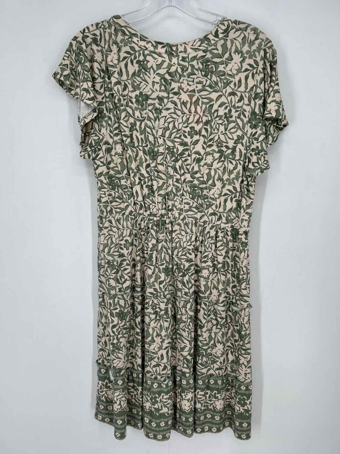 Lucky Brand Size L Beige & green print Short Sleeve Dress
