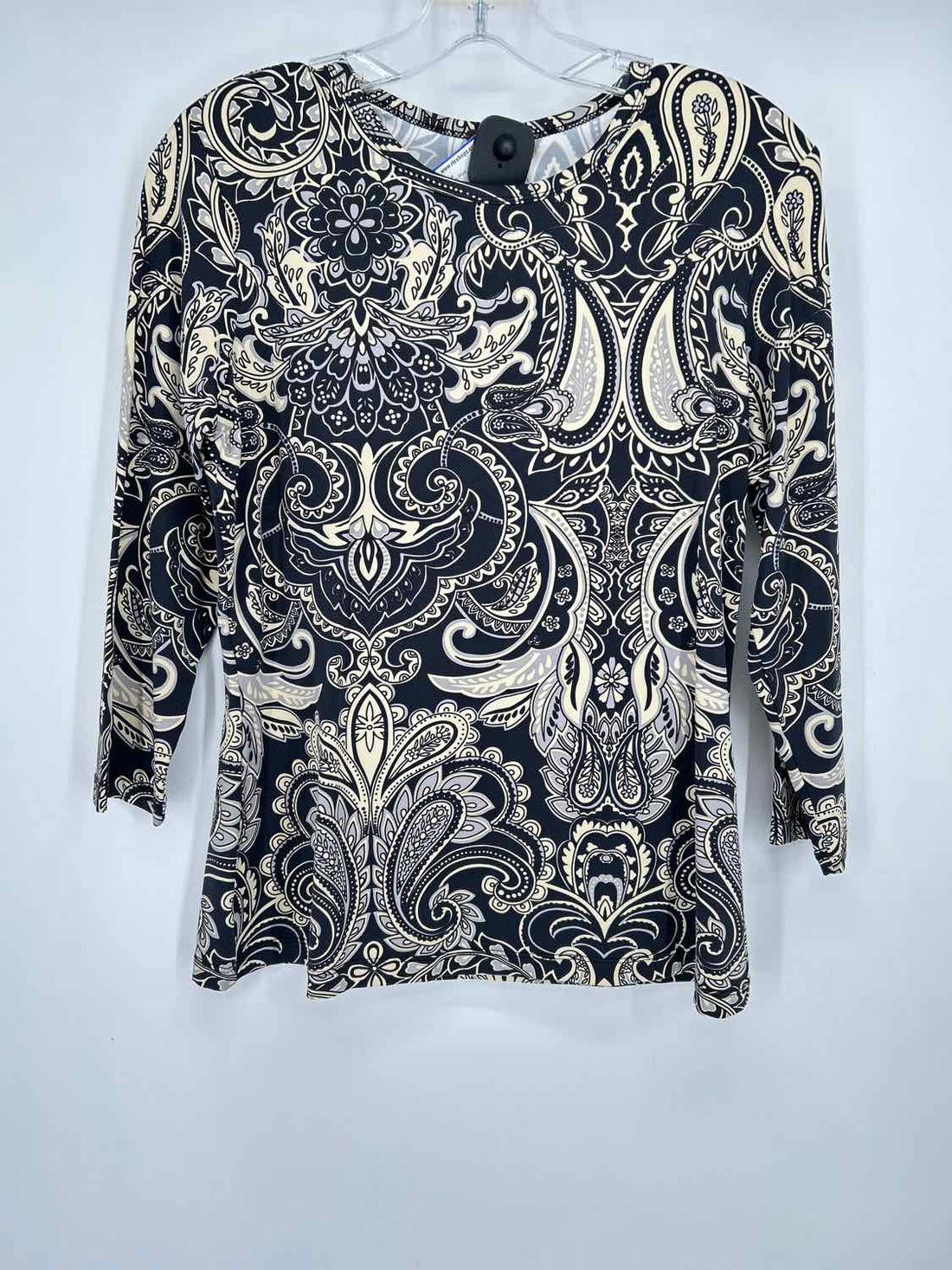 J McLaughlin Size M Black & Cream Print Long Sleeve