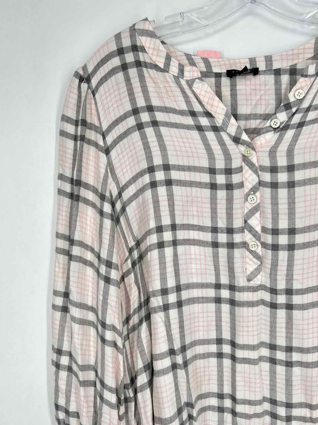 Talbots Size L White Gray & Pink Plaid Long Sleeve