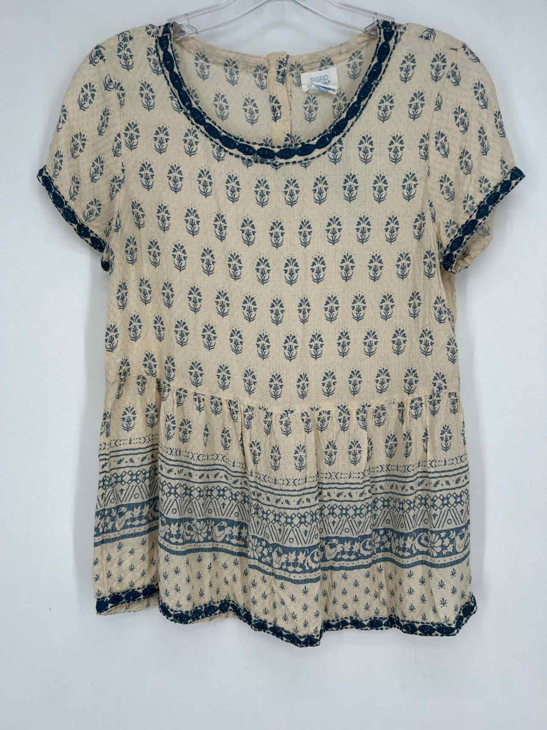 Sigrid Olsen Size XS cream & blue Short Sleeve