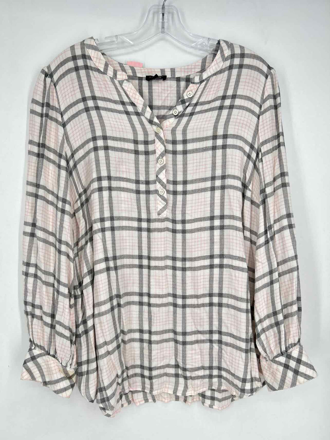 Talbots Size L White Gray & Pink Plaid Long Sleeve