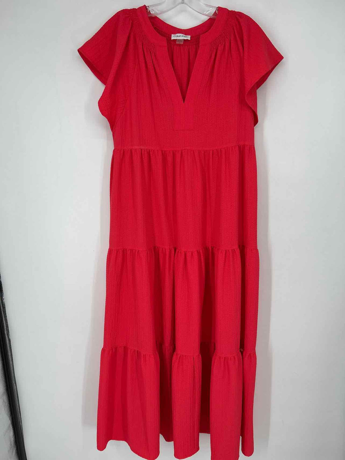 Calvin Klein Size 6 Spicy Coral Textured Short Sleeve Maxi
