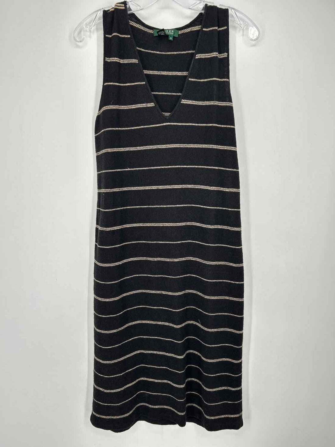 Lauren Ralph Lauren Size M Black Stripe Linen Blend Sleeveless Dress