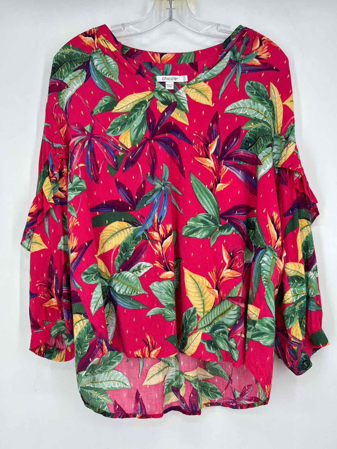 Chicos Size 1.5/10 Hot Pink Print Long Sleeve