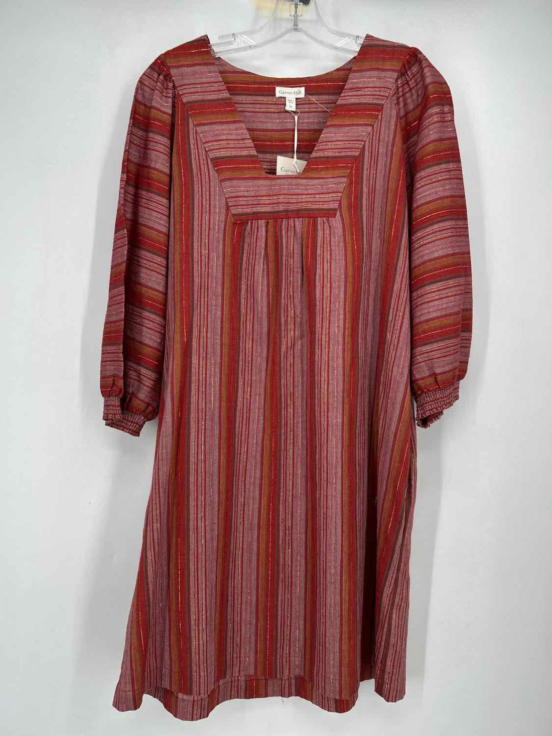 Garnet Hill Size M Maroon Striped Shimmer NWT Dress