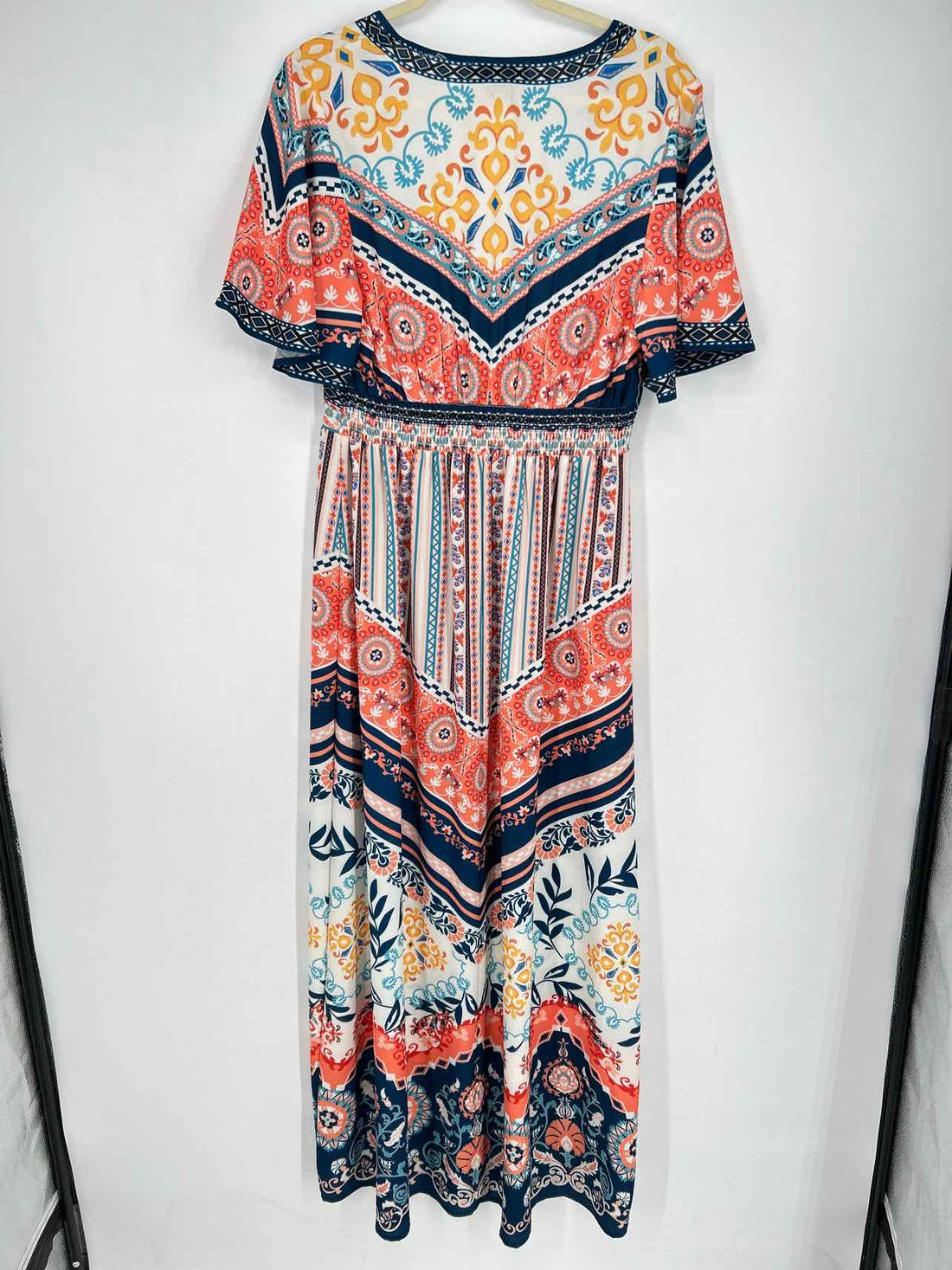 Flying Tomato Size L White & Blue Print Short Sleeve Maxi