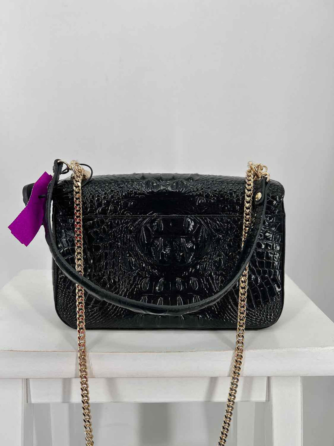 Brahmin Black & Gold Croc Embossed Leather Sold Out Shoulder