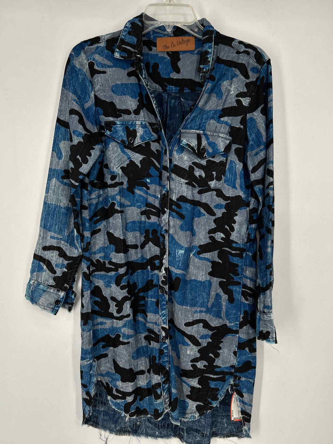 The Nu Vintage Size S Blue Camo Long Sleeve Dress