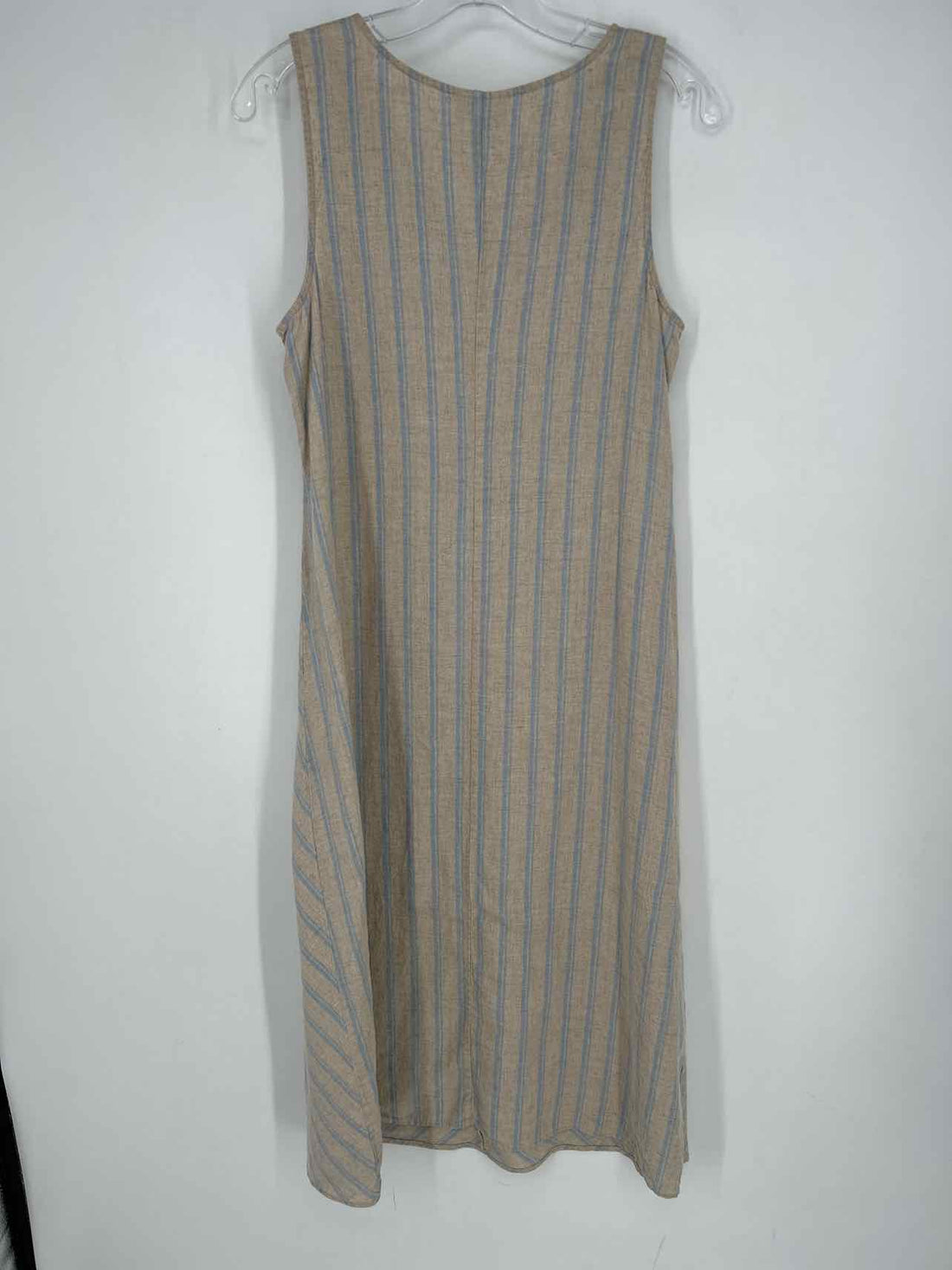 J Jill Size M Beige & Blue Striped Linen/Rayon Sleeveless Dress