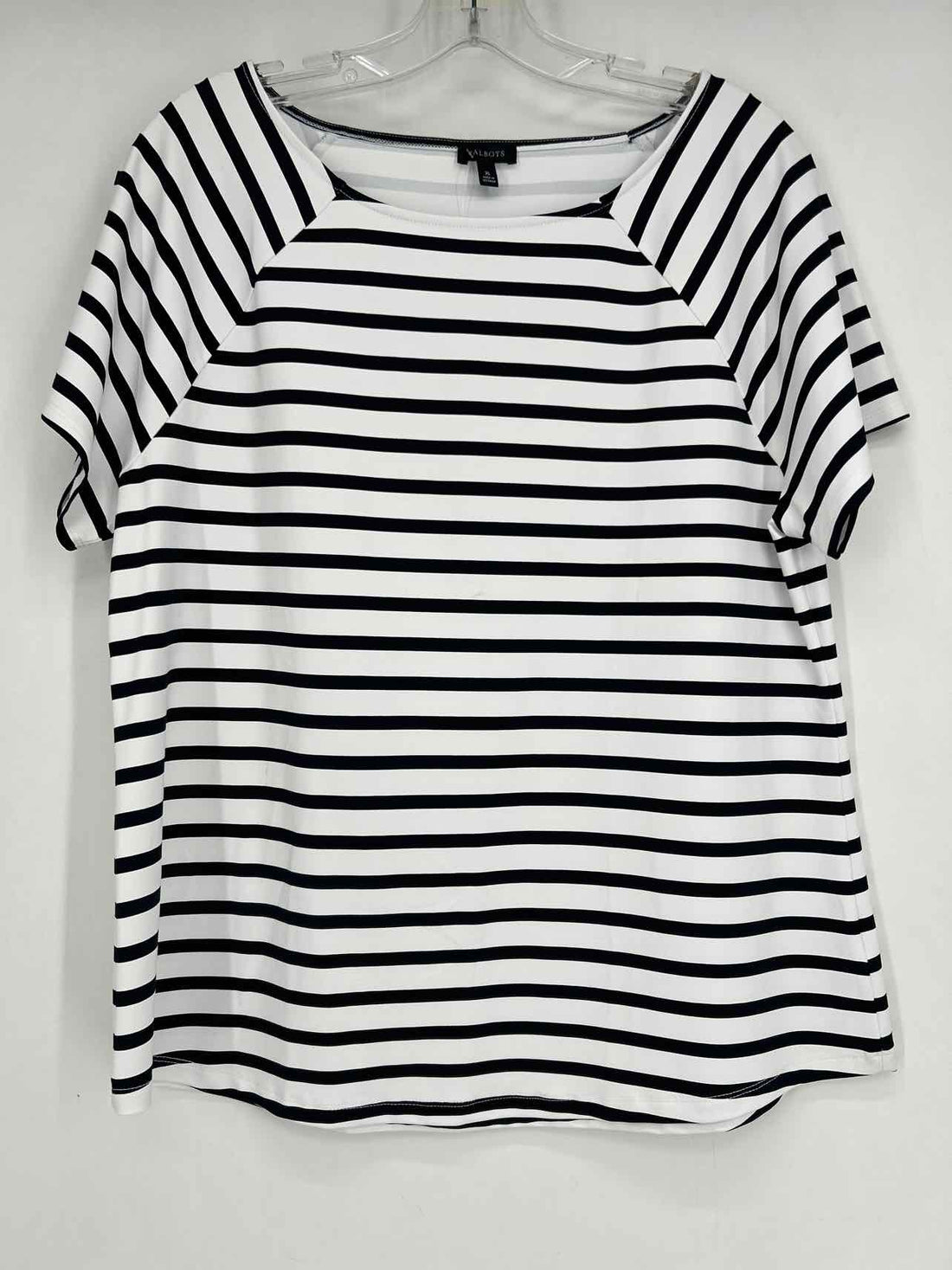 Talbots Size XL White & Black Striped Short Sleeve
