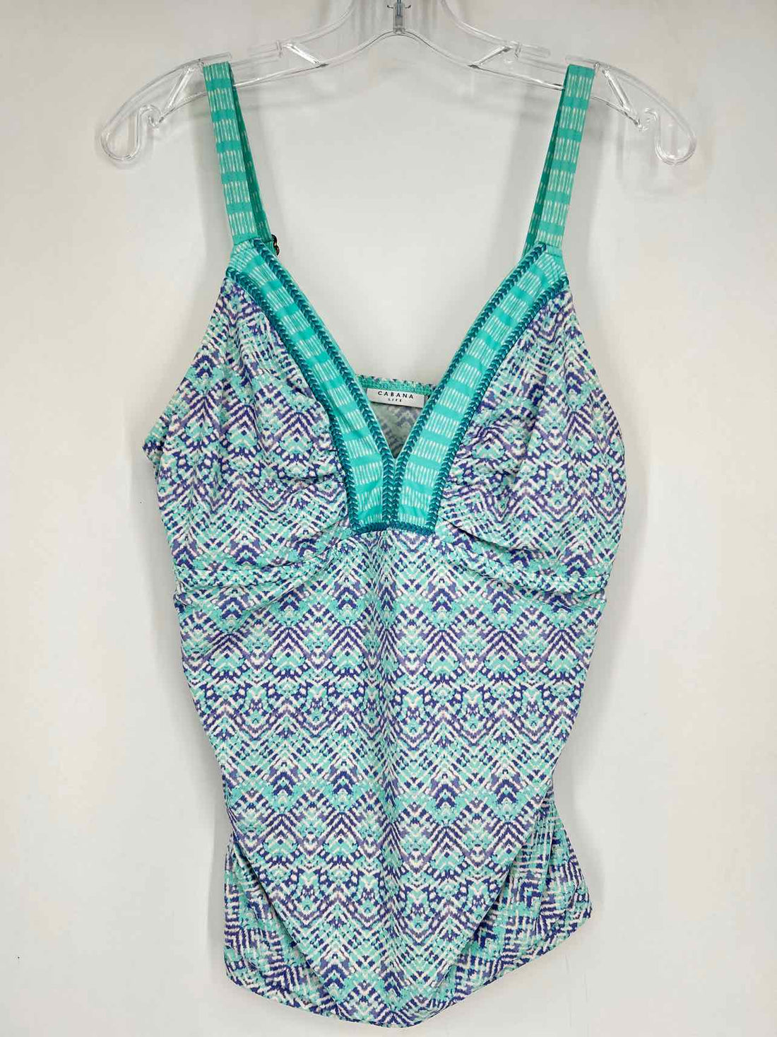 Cabana Life Size L Aqua & Purple Print Swimsuit Top Only