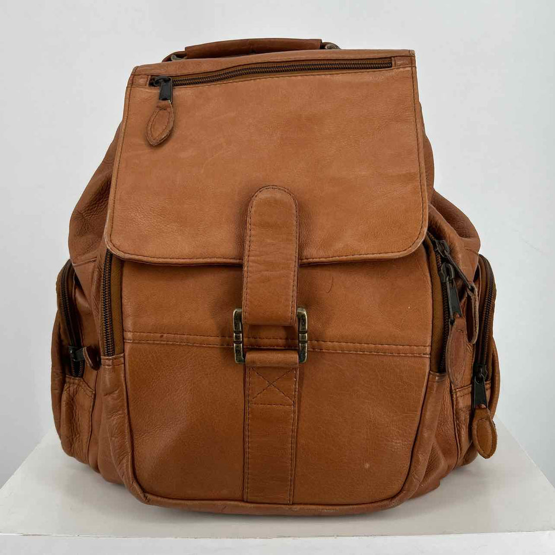 No Brand Name Cognac Leather As Is Backpack