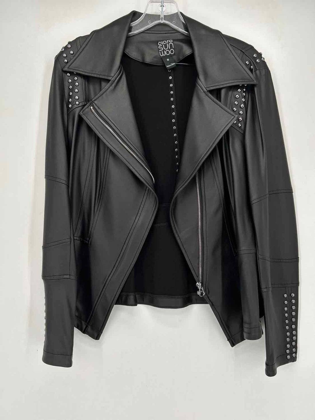 clara sun woo Size M Black Faux Leather Moto Jacket (Outdoor)