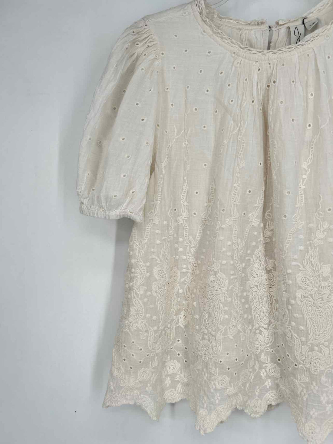 Joie Size L White Eyelet Short Sleeve