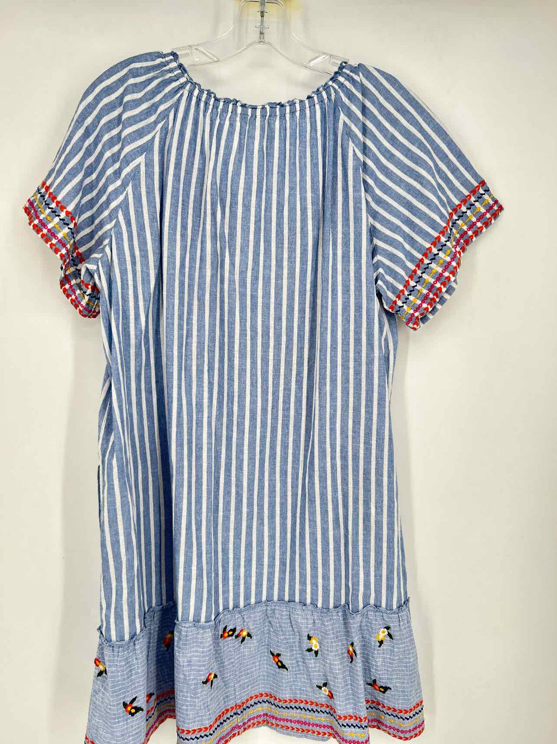 John Mark Size L Blue & White Striped Embroidered Dress