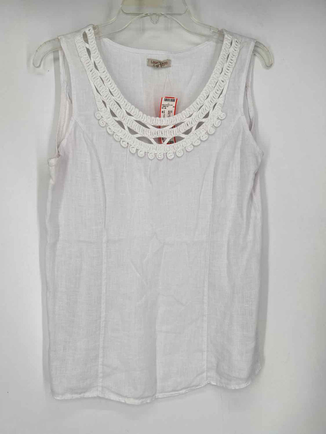 Lina Tomei Size M White Linen/Viscose Sleeveless