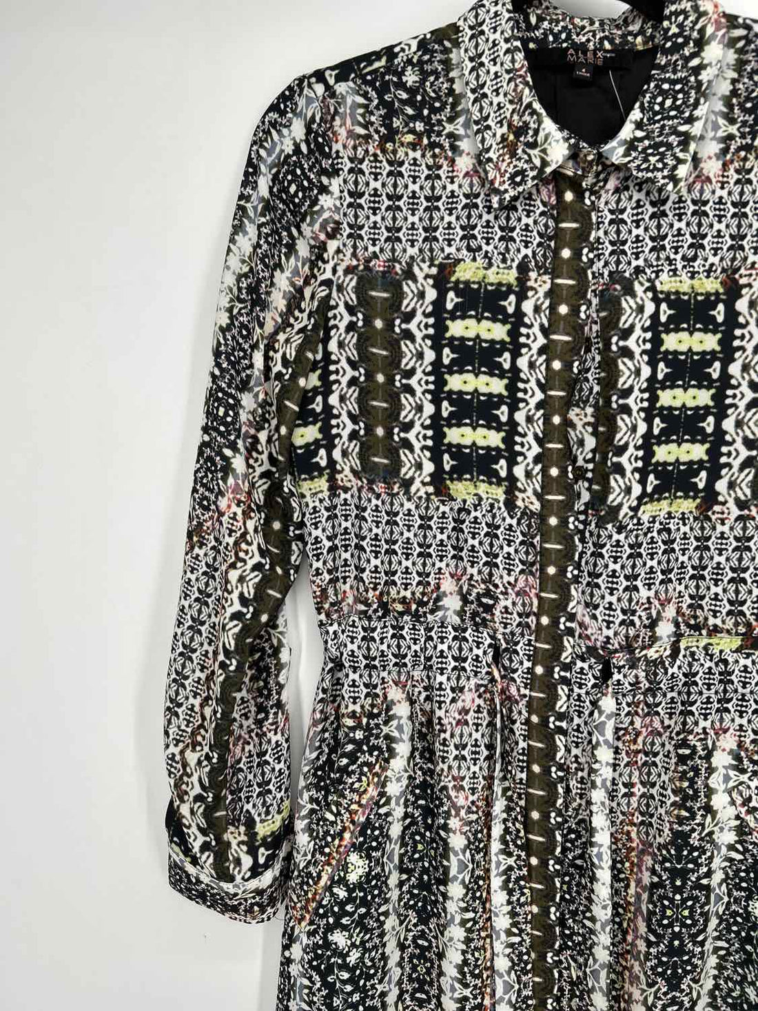 Alex Marie Size 4 Black & Green Print Long Sleeve Dress