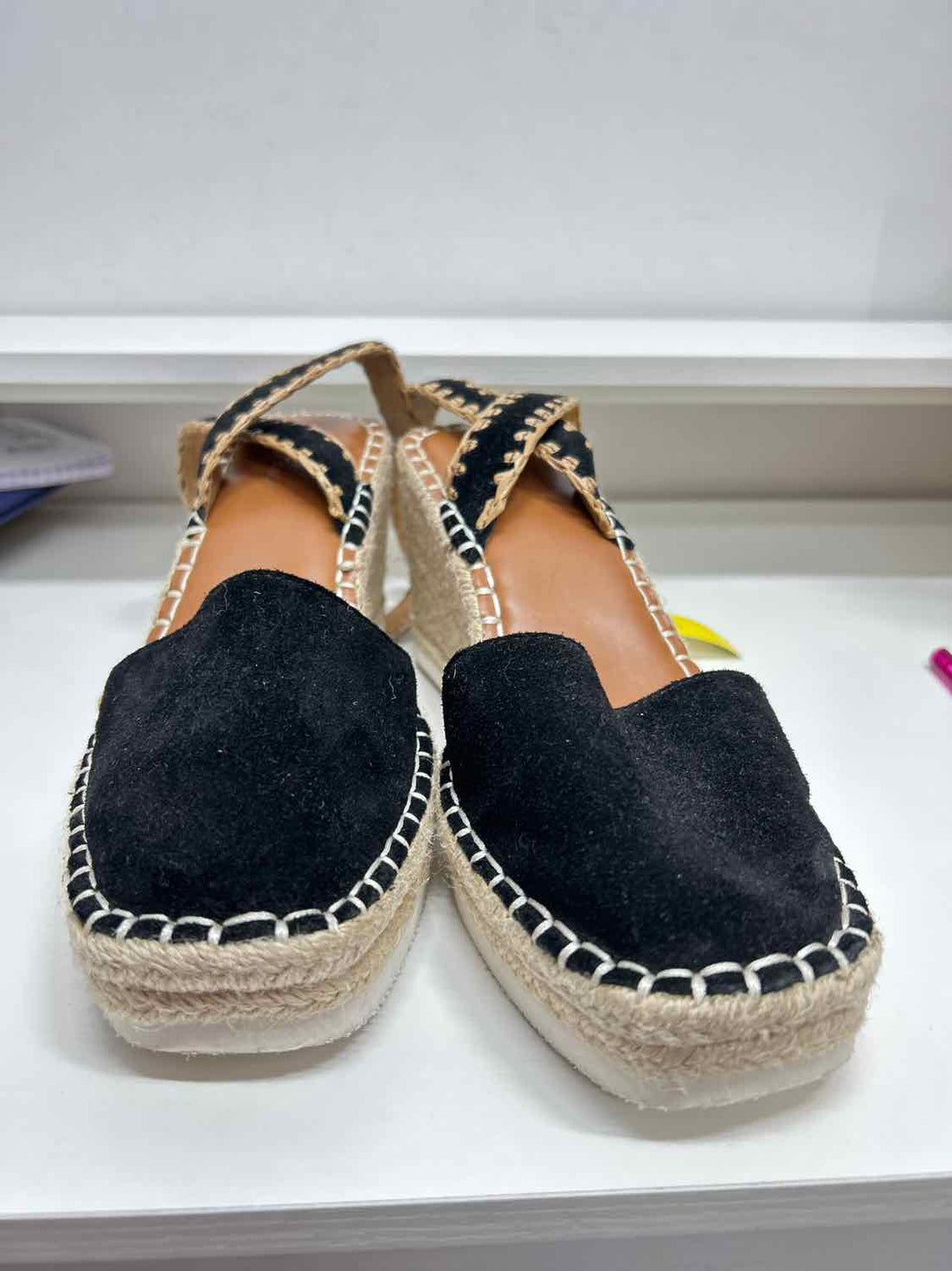 Crown Vintage Women Size 8 Black Espadrilles Wedges