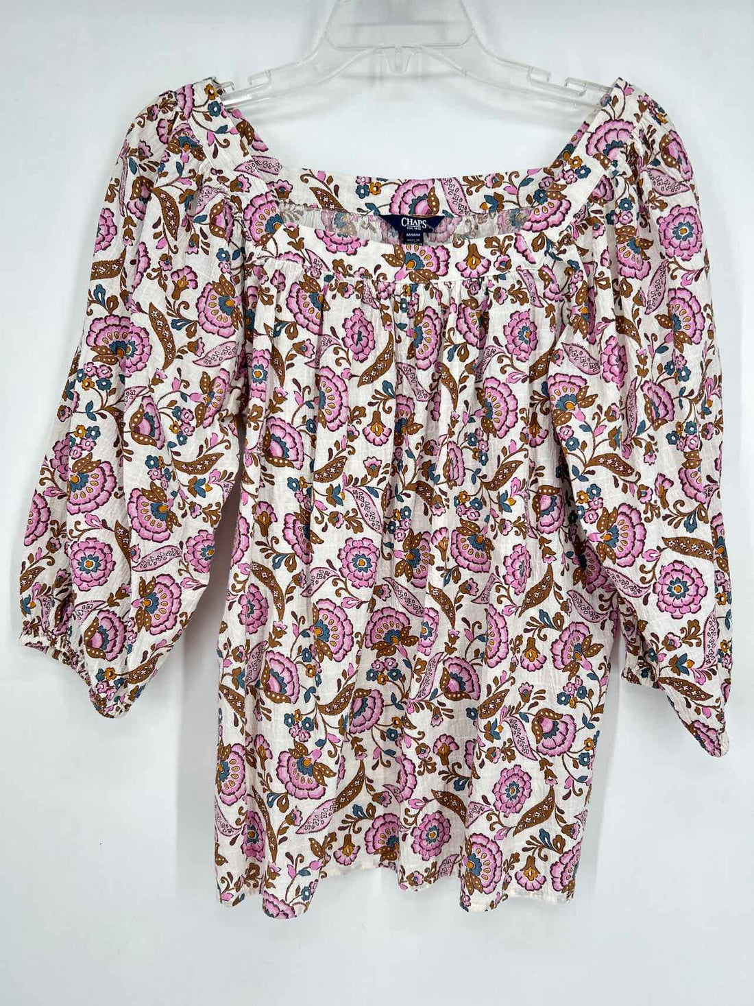 Chaps Size M White Brown & Purple Floral Long Sleeve