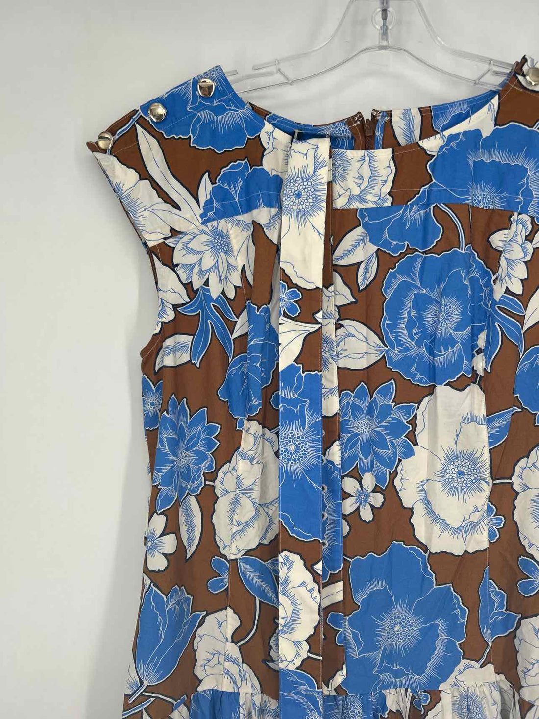 Talbots Size 10 Brown & Blue Floral Short Sleeve Dress