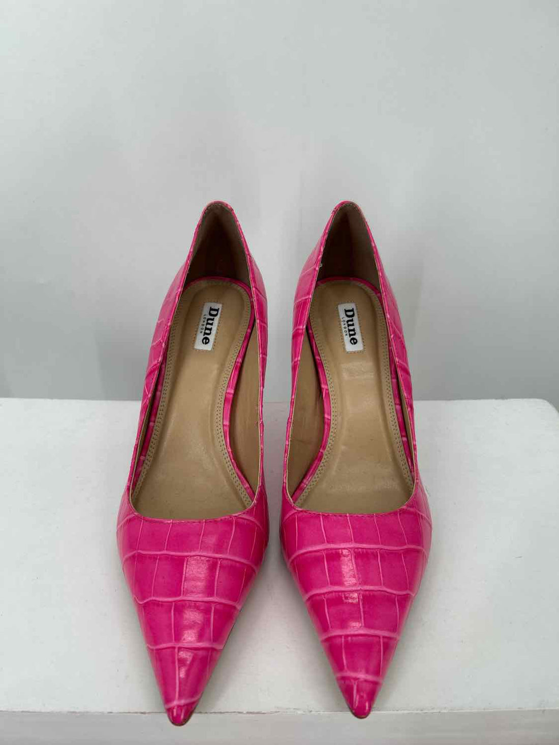 Dune Women Size 39 Pink Croc Embossed Leather Heels