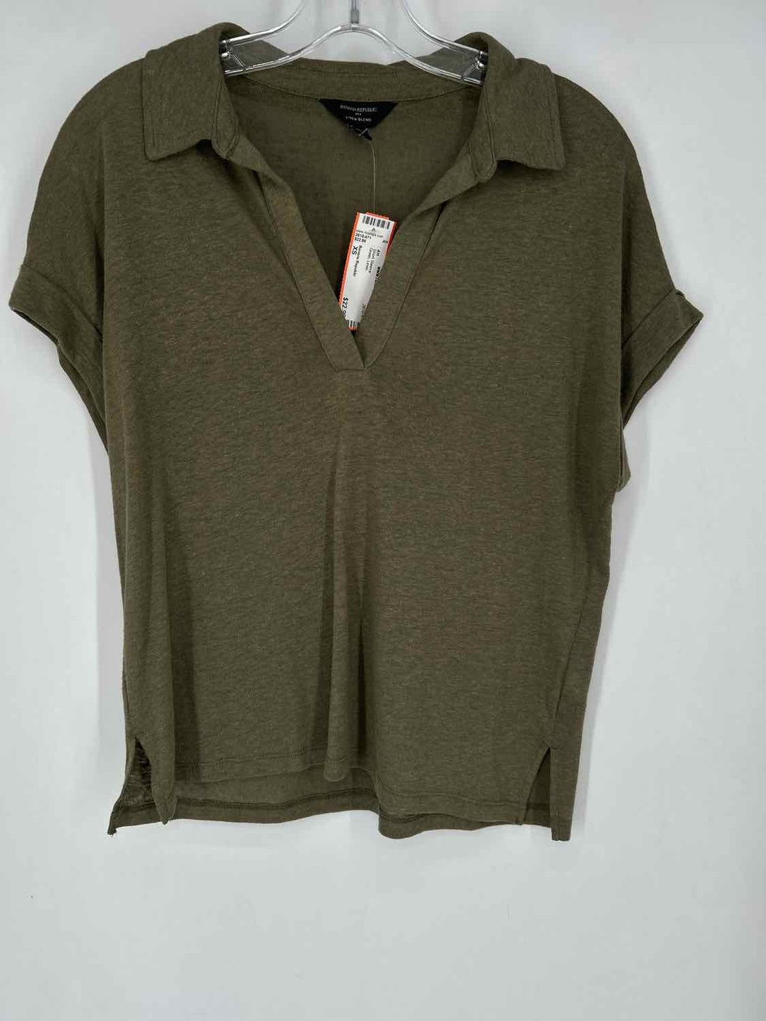 Banana Republic Size XS Green Linen Short Sleeve