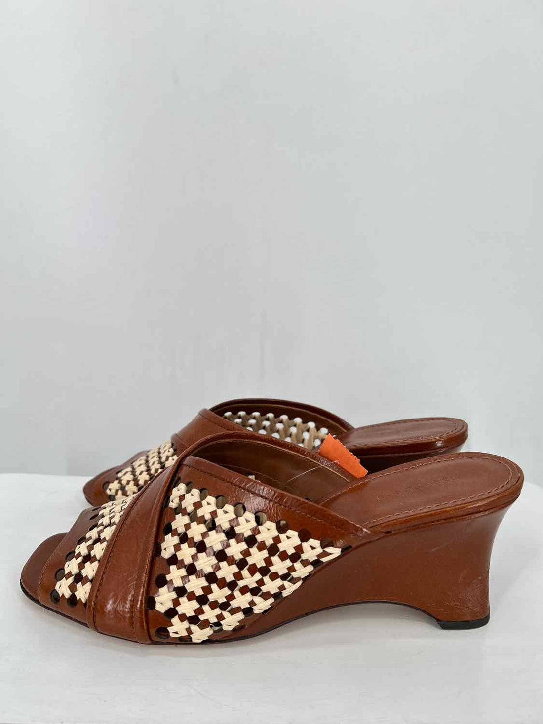 Tory Burch Women Size 9.5 Mahogany Straw Perforated Wedges