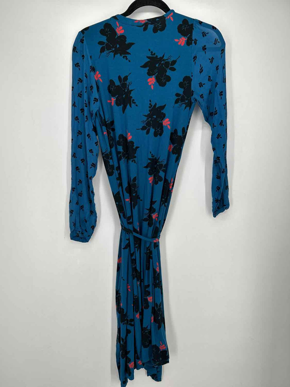 Boden Size 4L Blue & Black Floral LS Wrap Dress