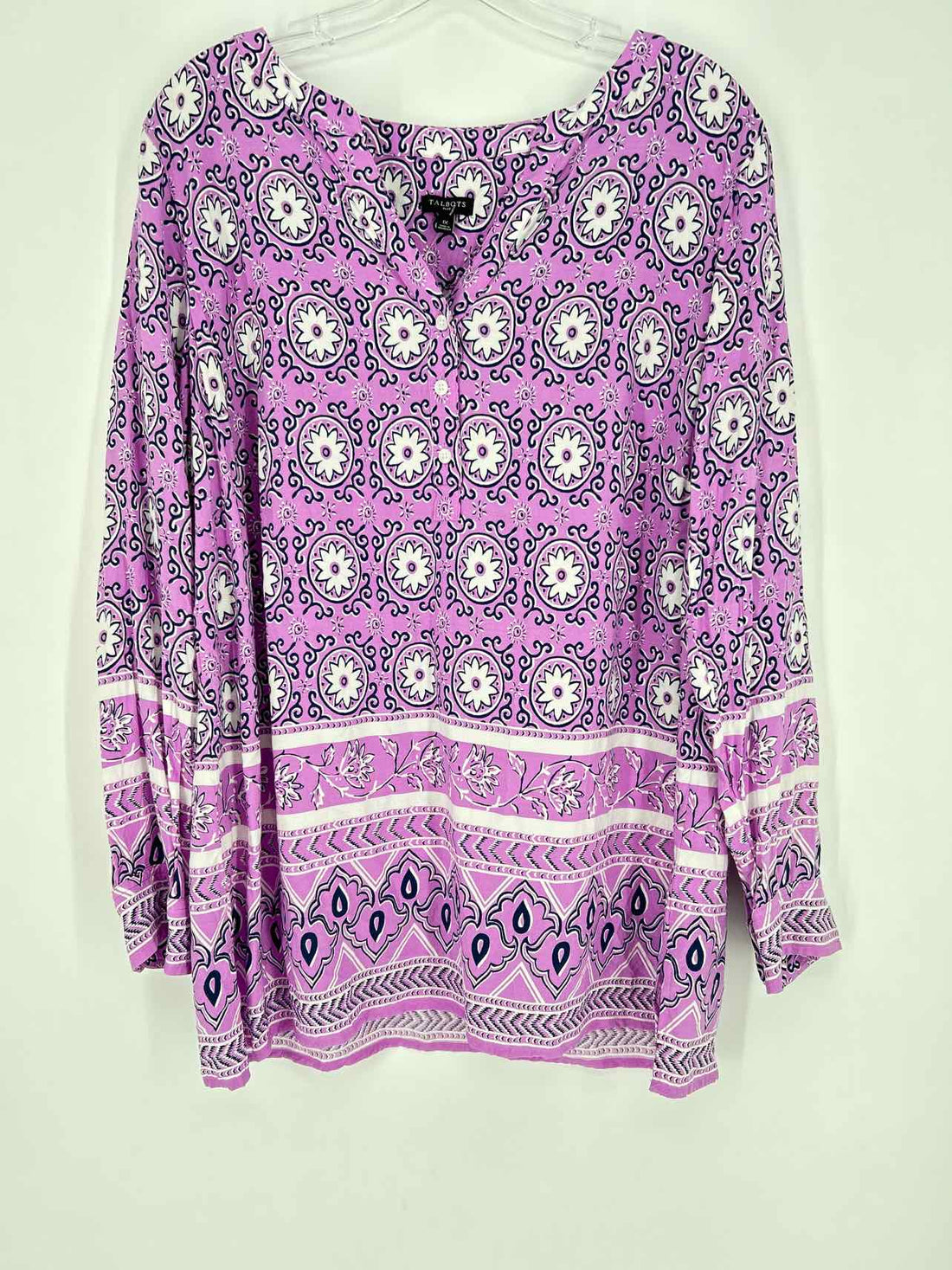 Talbots Size 1X Purple & Navy Print LS Top/Blouse