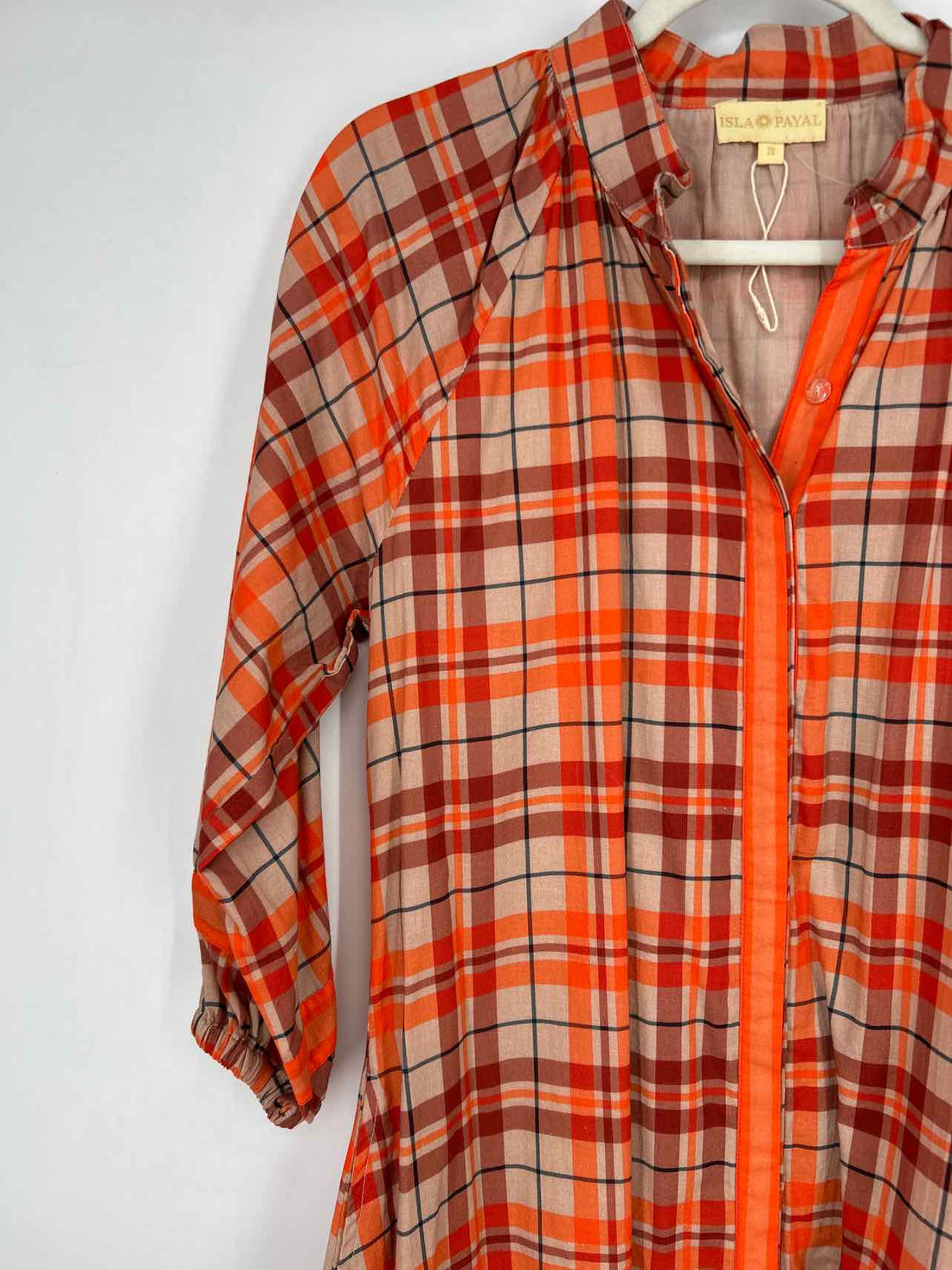 Isla Payal S Tan & Orange Plaid New Boutique Dress