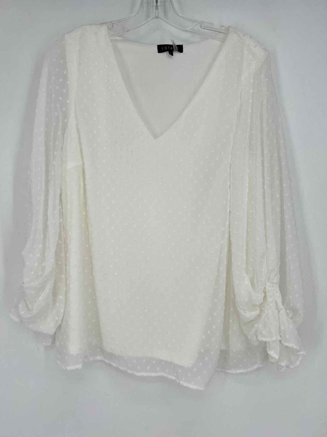 1 State Size L White Swiss Dot Long Sleeve