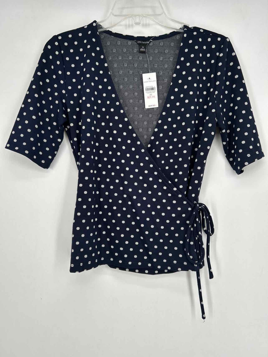 Ann Taylor Size XS Navy Polkadot NWT Short Sleeve