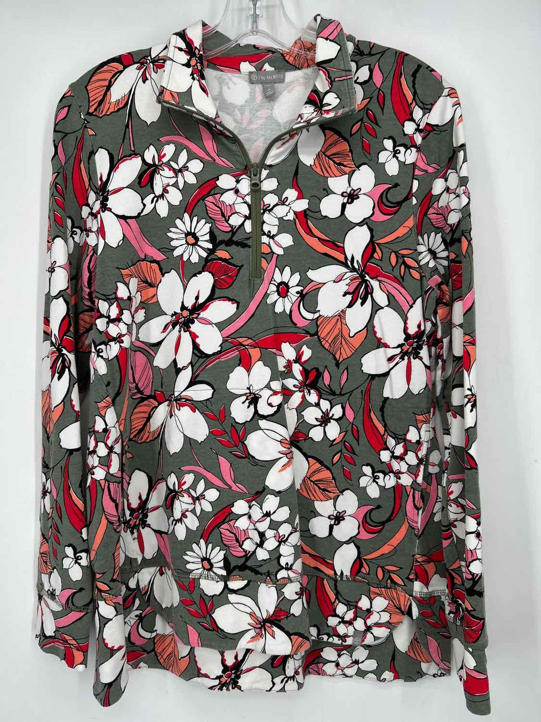T By Talbots Size M Green & White Floral Sweater