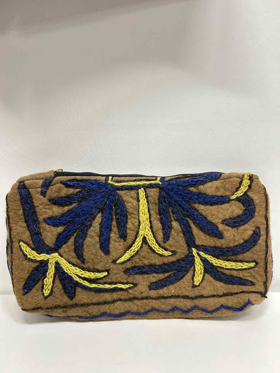Brown & Blue Wool Threaded Clutch