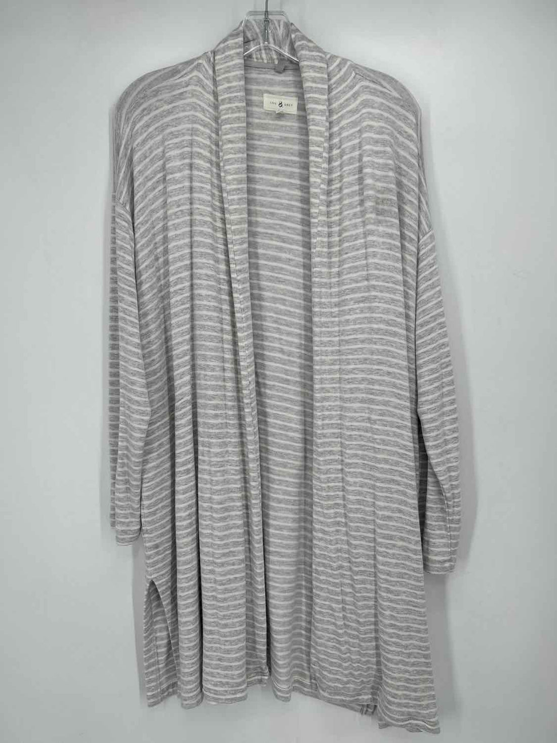 Lou & Grey Size L White & Gray Striped Cardigan