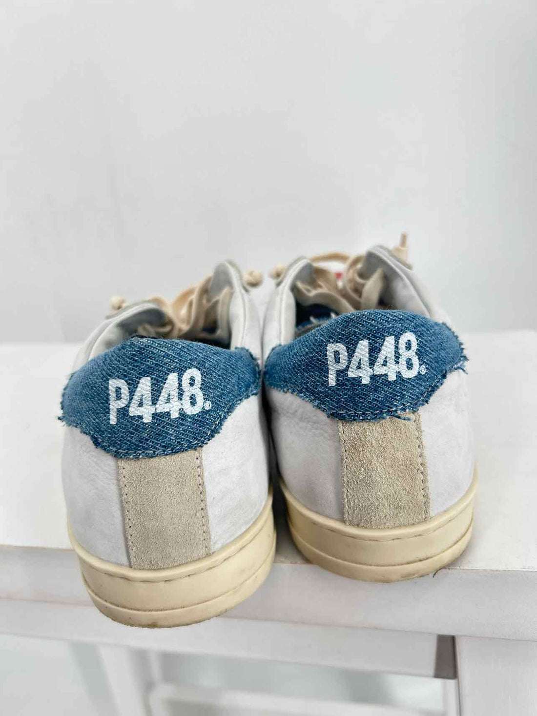 P448 Women Size 38 (7.5-8) White & denim Suede Sneakers