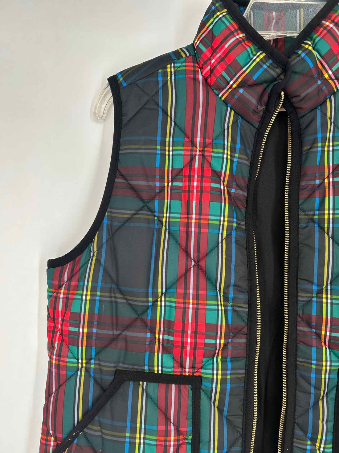 J Crew Size S Black Plaid Puffer Vest