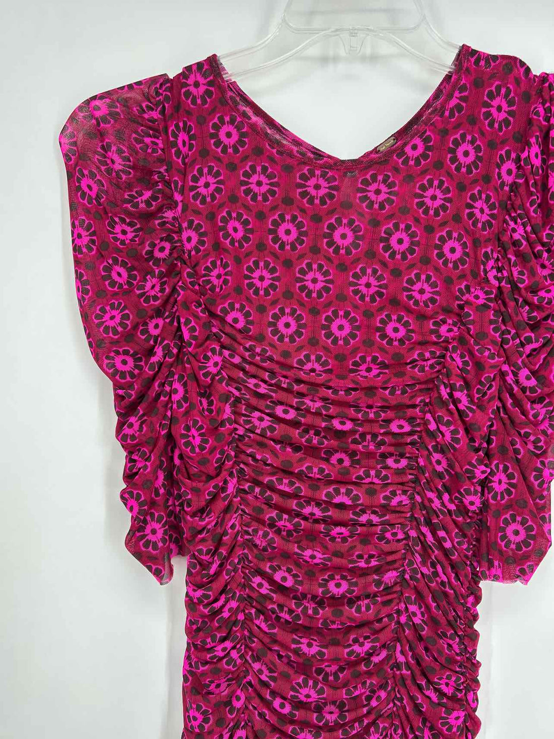 Free People Size M Maroon & Hot Pink Floral Mesh Dress