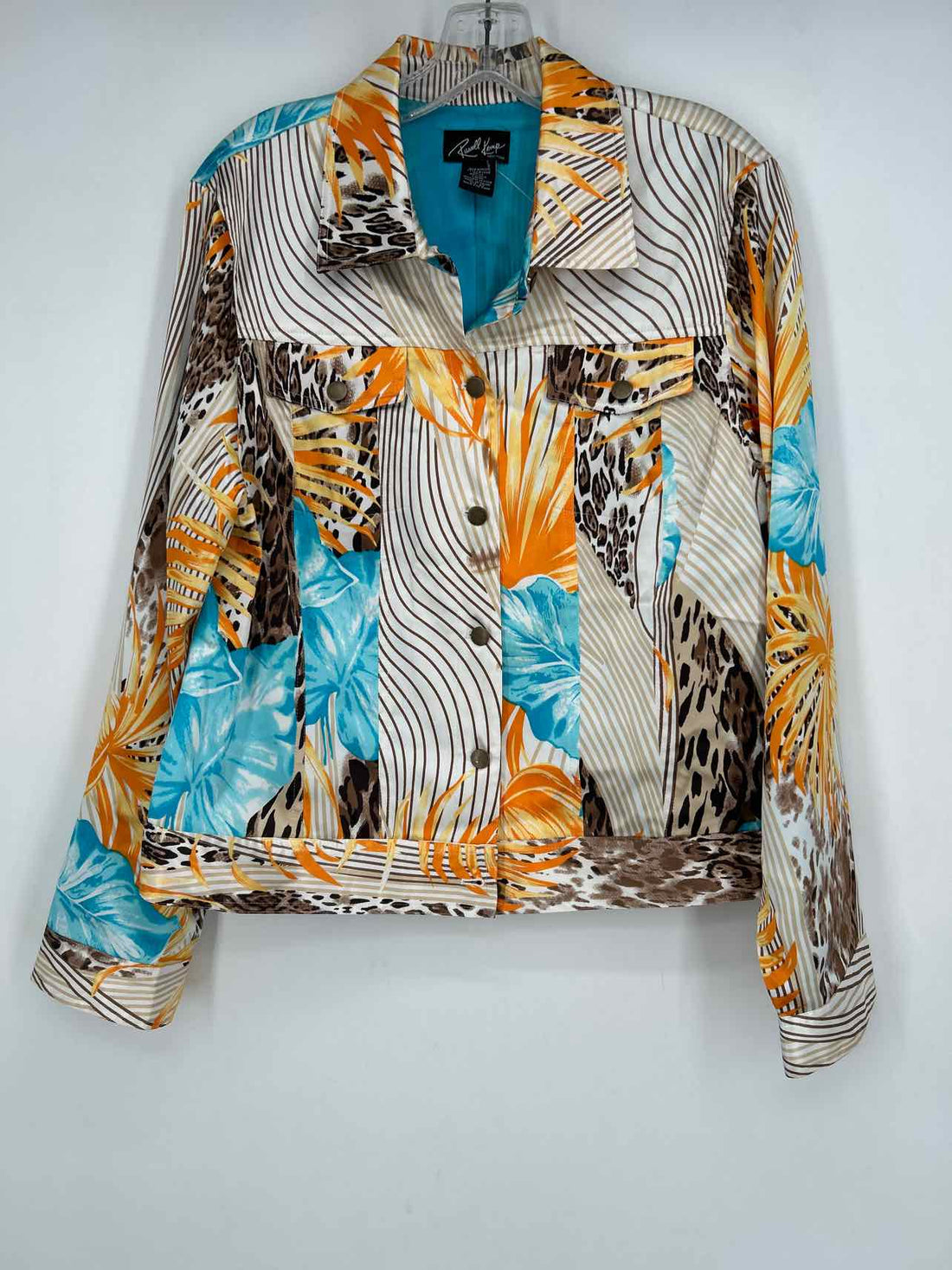 Russell Kemp Size 12 Tan & White Striped Silk Jacket
