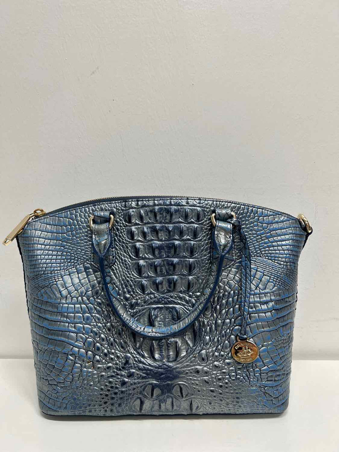 Brahmin Blue Shimmer Croc Embossed Leather Pre Owned Satchel