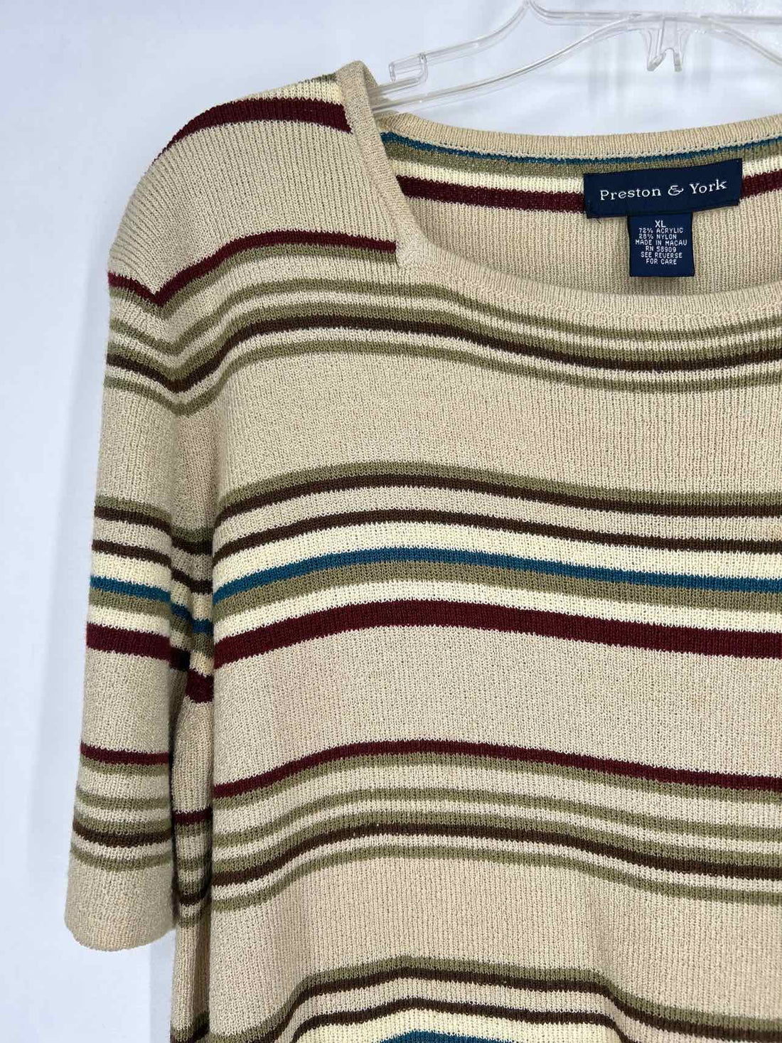 Preston & York Size XL Cream Stripe Short Sleeve