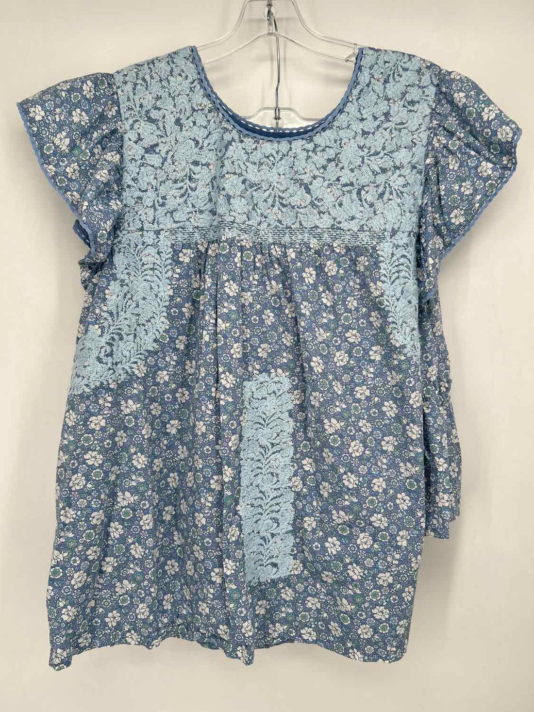 J. Marie Size L Blue & White Floral Embroidered Short Sleeve Multi-Piece Set